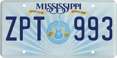 MS license plate ZPT993