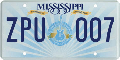 MS license plate ZPU007