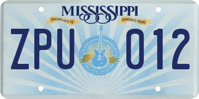 MS license plate ZPU012
