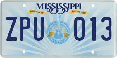 MS license plate ZPU013