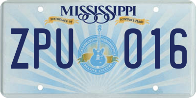 MS license plate ZPU016