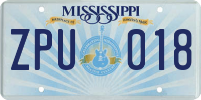 MS license plate ZPU018