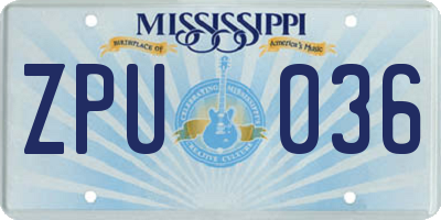 MS license plate ZPU036