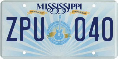 MS license plate ZPU040