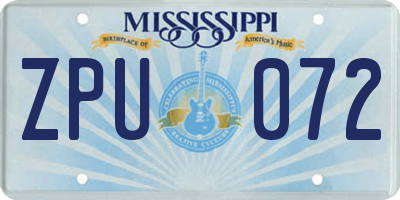 MS license plate ZPU072