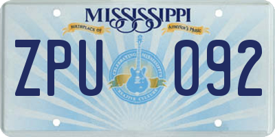 MS license plate ZPU092