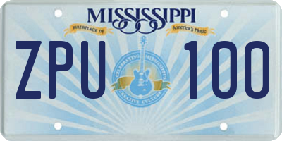 MS license plate ZPU100