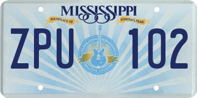 MS license plate ZPU102