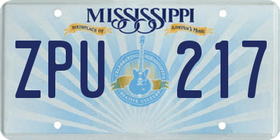 MS license plate ZPU217