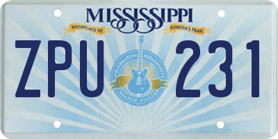 MS license plate ZPU231