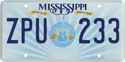 MS license plate ZPU233