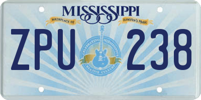 MS license plate ZPU238