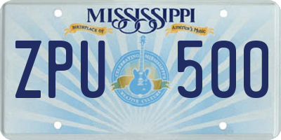 MS license plate ZPU500
