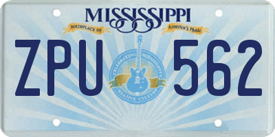 MS license plate ZPU562