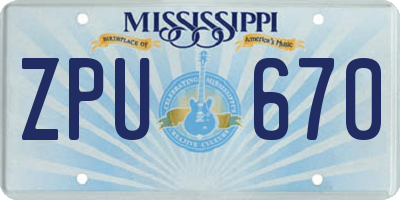 MS license plate ZPU670