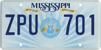MS license plate ZPU701
