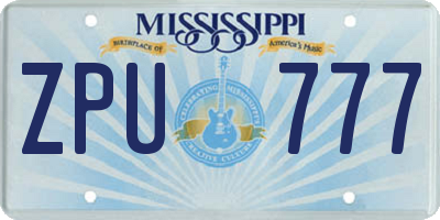 MS license plate ZPU777