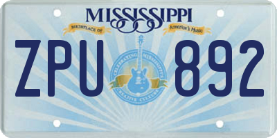 MS license plate ZPU892