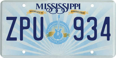 MS license plate ZPU934