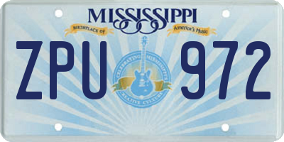 MS license plate ZPU972