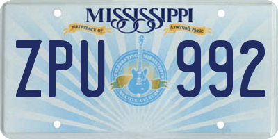 MS license plate ZPU992