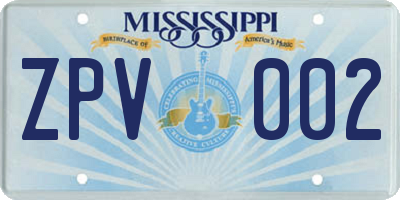 MS license plate ZPV002