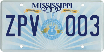 MS license plate ZPV003