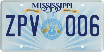 MS license plate ZPV006