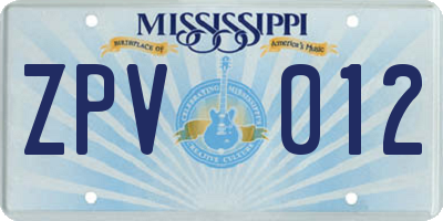 MS license plate ZPV012