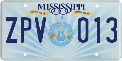 MS license plate ZPV013