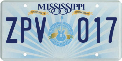 MS license plate ZPV017