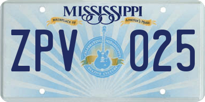 MS license plate ZPV025