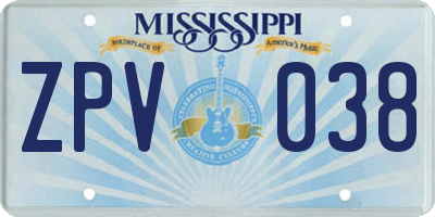 MS license plate ZPV038
