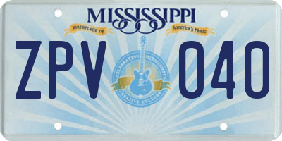 MS license plate ZPV040