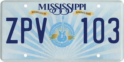 MS license plate ZPV103