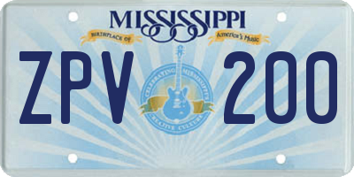 MS license plate ZPV200