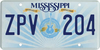 MS license plate ZPV204