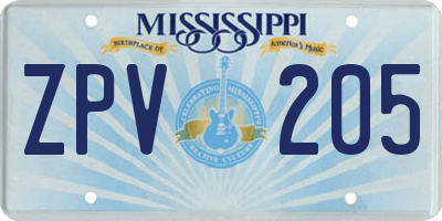 MS license plate ZPV205
