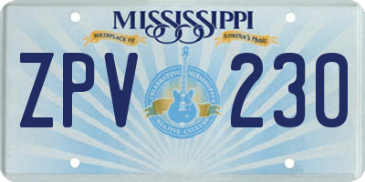 MS license plate ZPV230