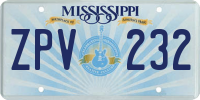 MS license plate ZPV232