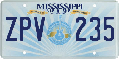 MS license plate ZPV235