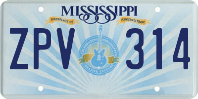 MS license plate ZPV314