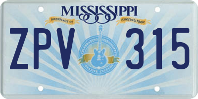 MS license plate ZPV315