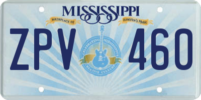MS license plate ZPV460