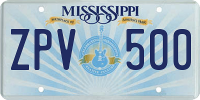 MS license plate ZPV500