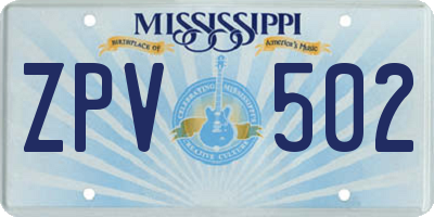 MS license plate ZPV502