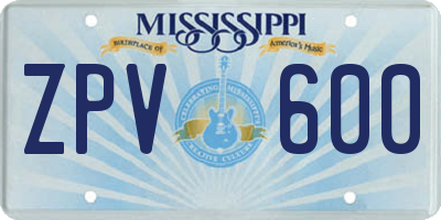 MS license plate ZPV600