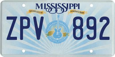 MS license plate ZPV892