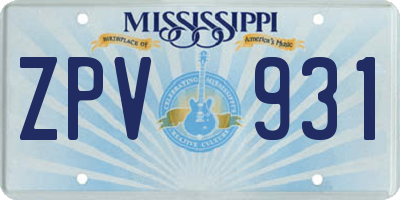 MS license plate ZPV931