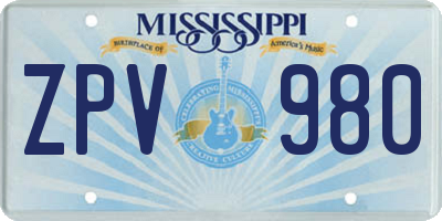 MS license plate ZPV980